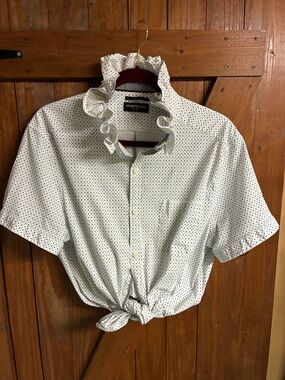 Kenneth Cole White Short-Sleeve Button-Up Shirt with Black Dot Pattern